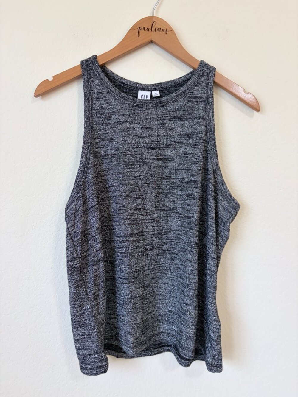 New Gap Top Womens XL Black Metallic Sleeveless Muscle Tank Shimmer